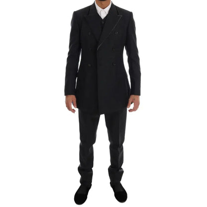 Dolce & Gabbana Elegant Gray Double Breasted Wool Suit