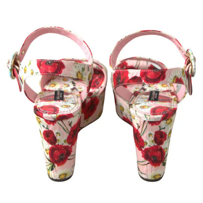 Dolce & Gabbana Floral Ankle Strap Wedge Sandals - Sandaler