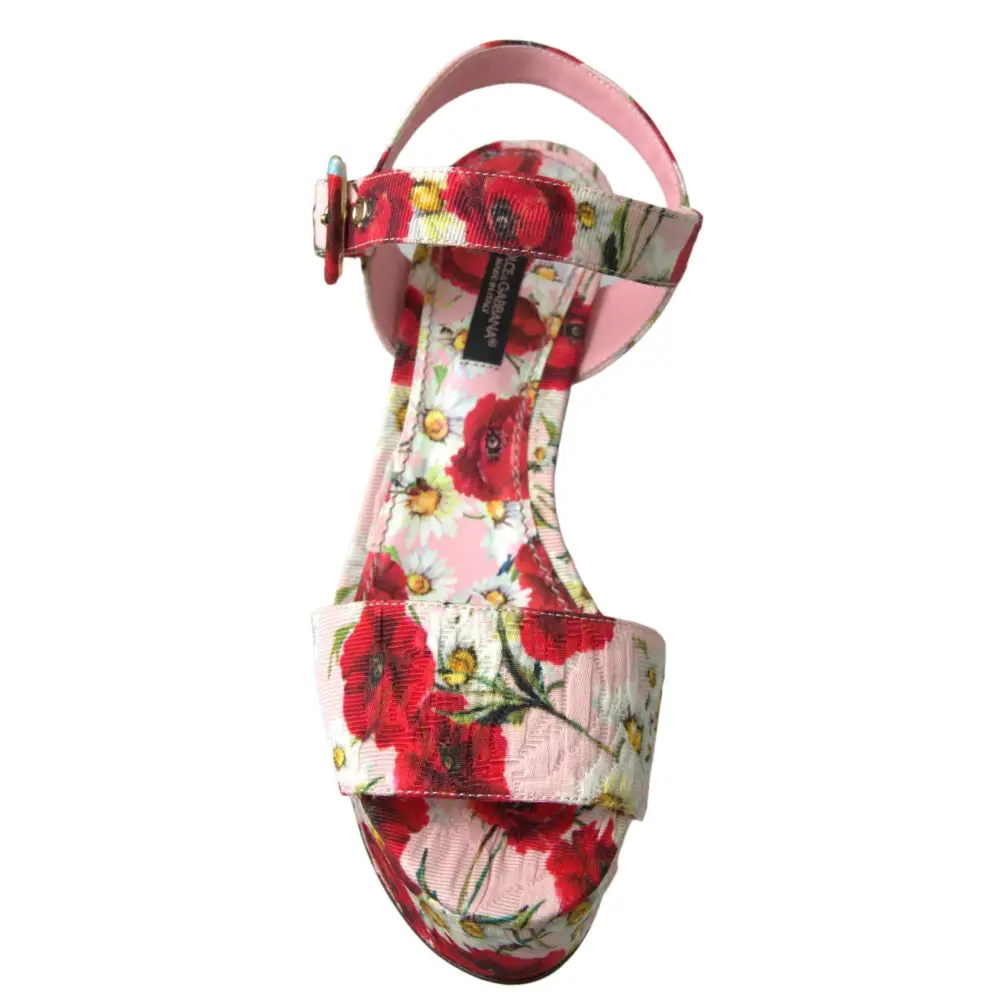 Dolce & Gabbana Floral Ankle Strap Wedge Sandals - Sandaler