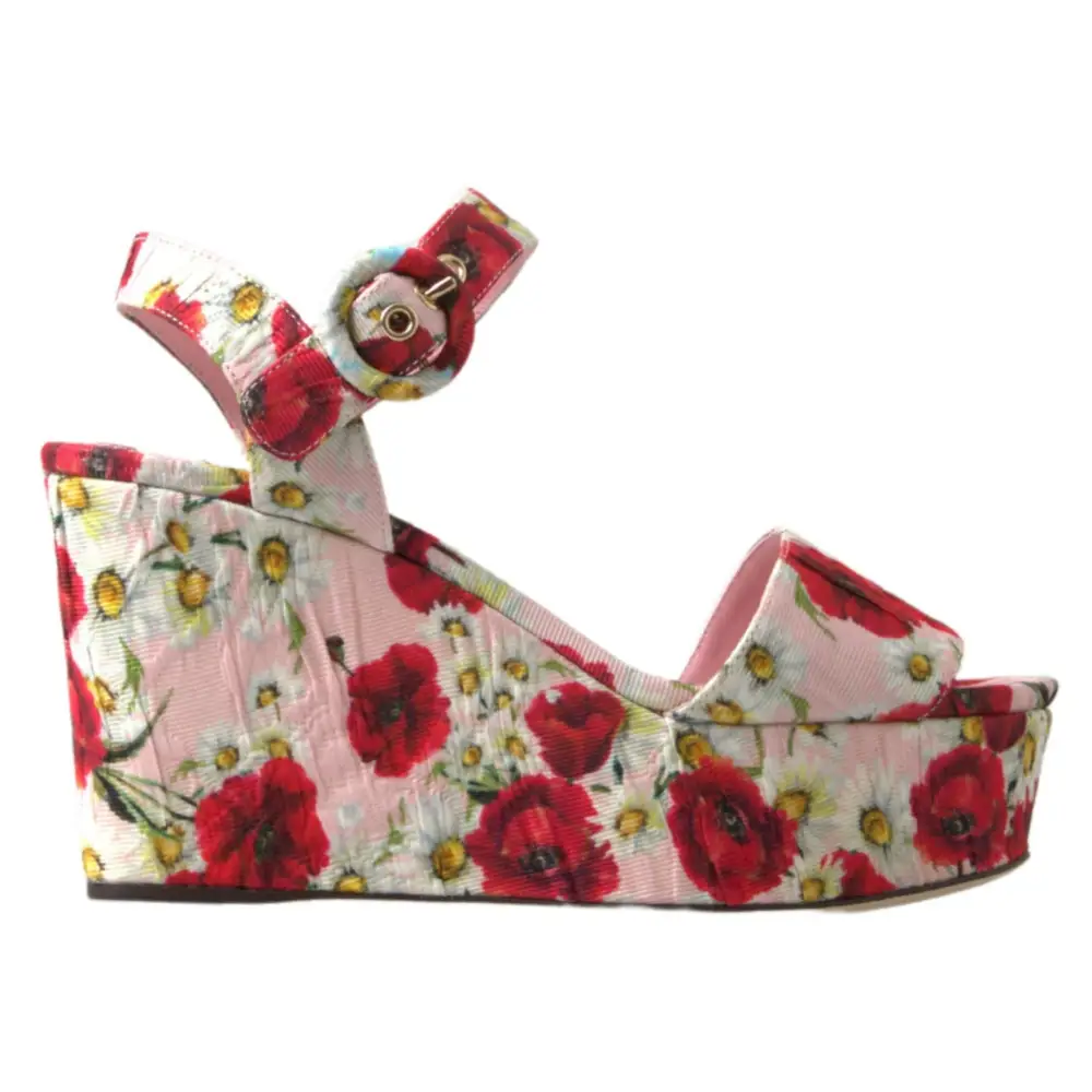 Dolce & Gabbana Floral Ankle Strap Wedge Sandals - Sandaler