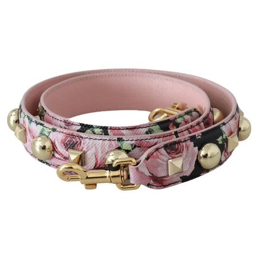 Dolce & Gabbana Floral Gold Stud Leather Strap in Pink