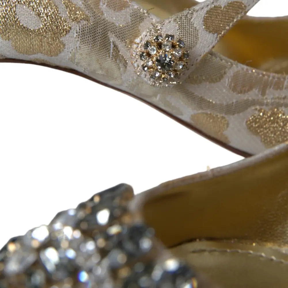 Dolce & Gabbana Gold Jacquard Crystal Mary Janes Pumps Shoes