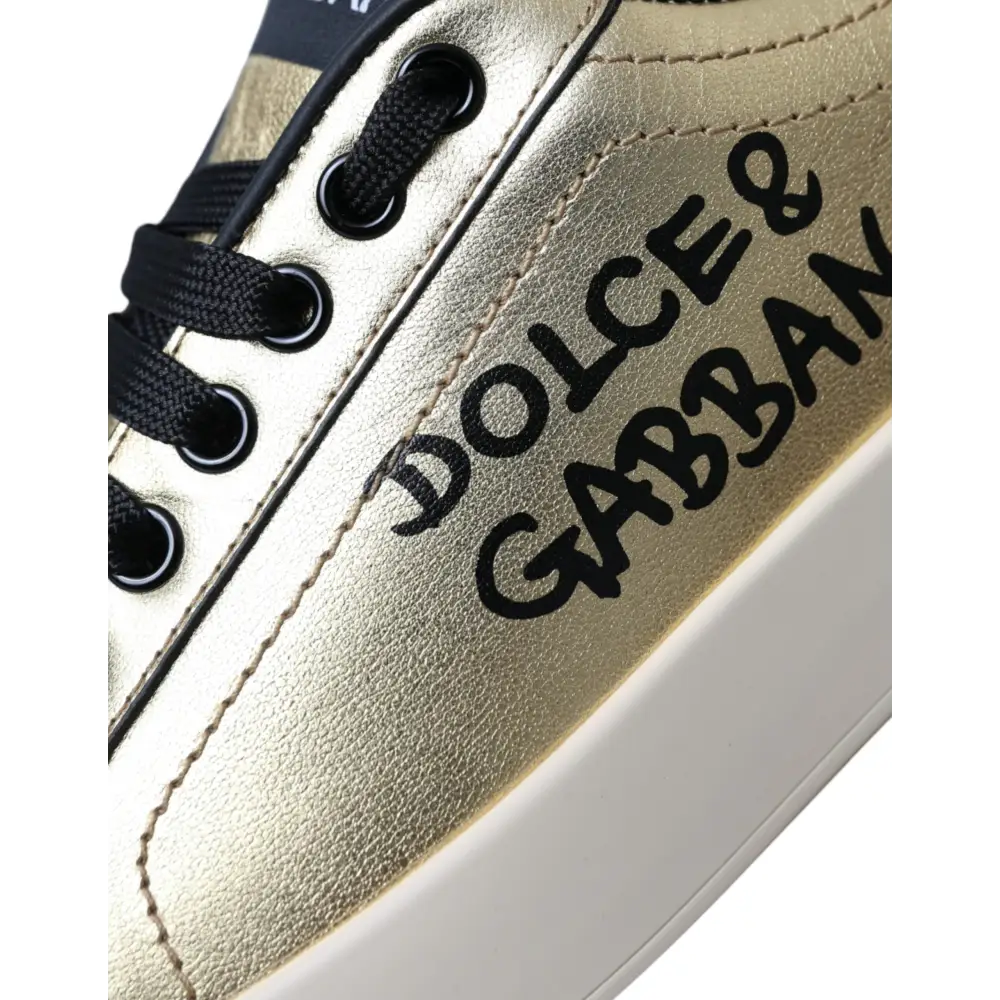 Gabbana gold Portofino calf leather sneaker with bold logo