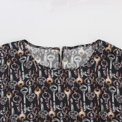 Dolce & Gabbana Gray Gold Key Print Silk Blouse T-shirt