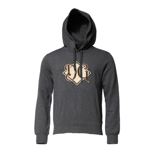 Dolce & Gabbana Gray Logo Patch Hooded Sweatshirt Sweater