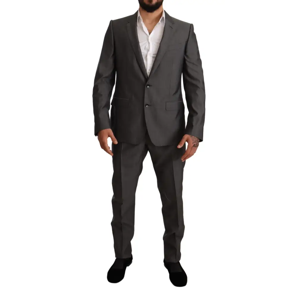 Sleek Dolce & Gabbana grå metallic martini slim fit jakkesæt med tilskåret pasform
