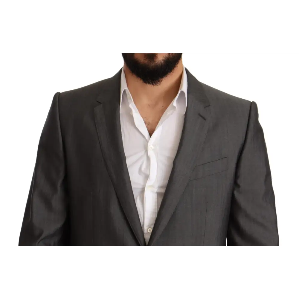 Mørkegrå tekstureret uldblazer med notch-krave og enkelt brystlomme i Dolce & Gabbana metallic martini slim fit