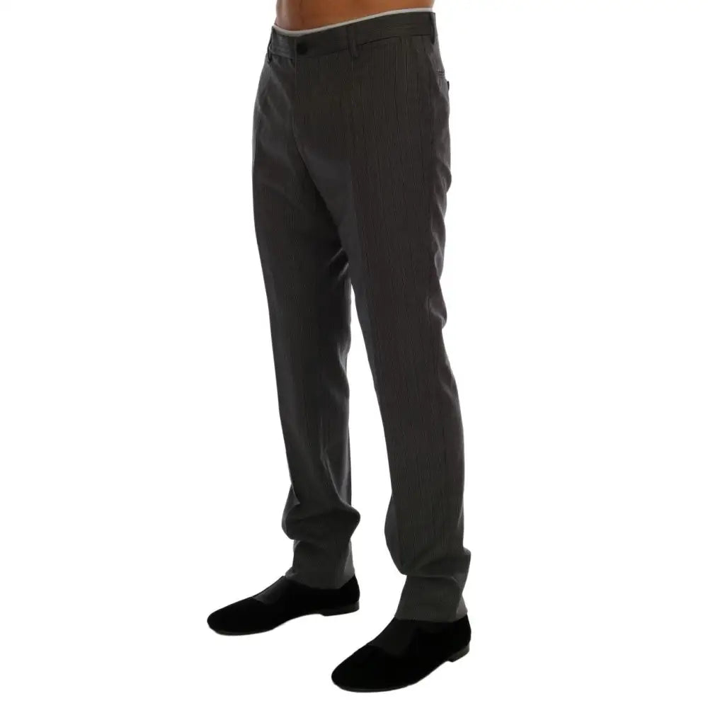 Dolce & Gabbana Gray Wool Striped Formal Pants