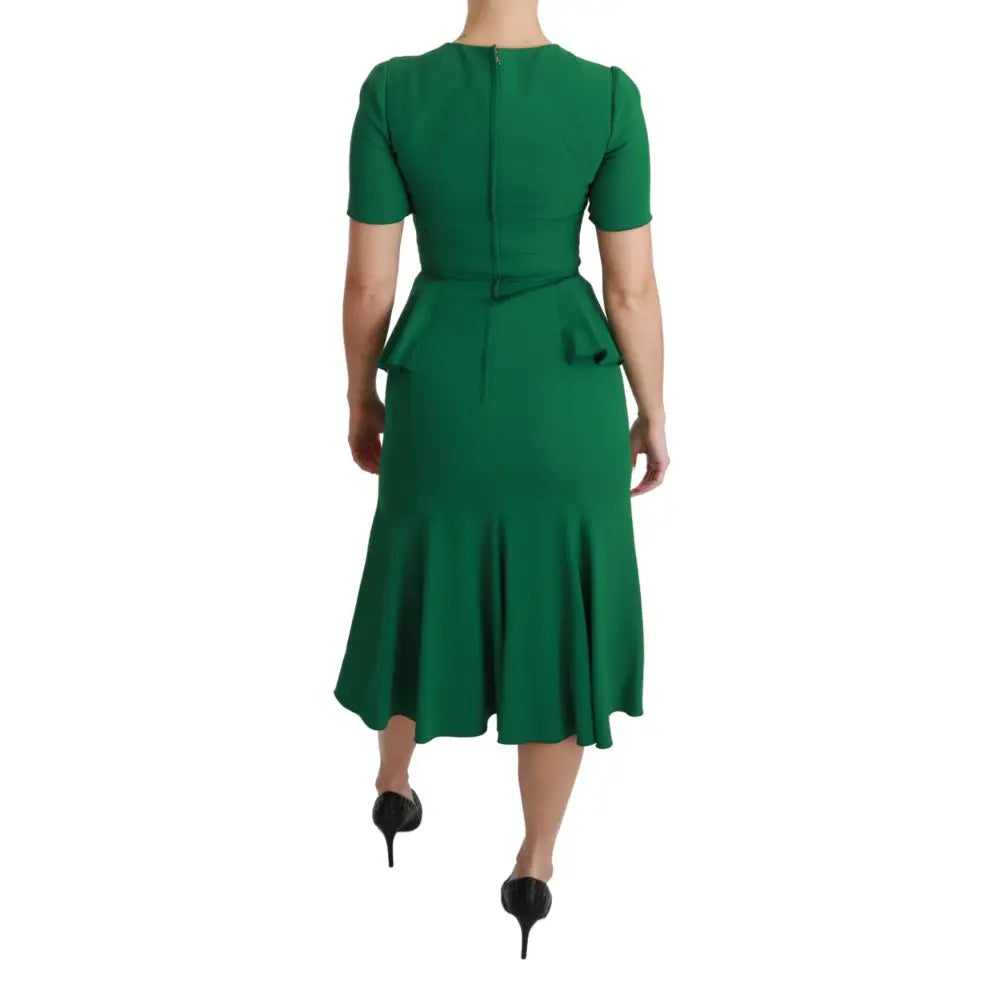 Dolce & Gabbana Green Heart Patch Mermaid Midi Viscose Dress
