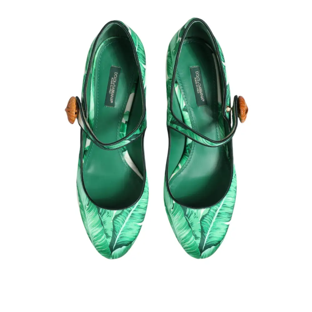 Dolce & Gabbana Green Silk MARY JANES Leaf Sandals Shoes - Højhælede sko
