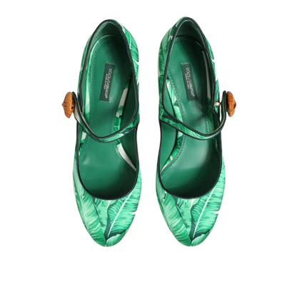 Dolce & Gabbana Green Silk MARY JANES Leaf Sandals Shoes - Højhælede sko