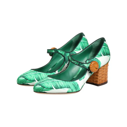 Dolce & Gabbana Green Silk MARY JANES Leaf Sandals Shoes - Højhælede sko