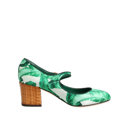 Dolce & Gabbana Green Silk MARY JANES Leaf Sandals Shoes - Højhælede sko