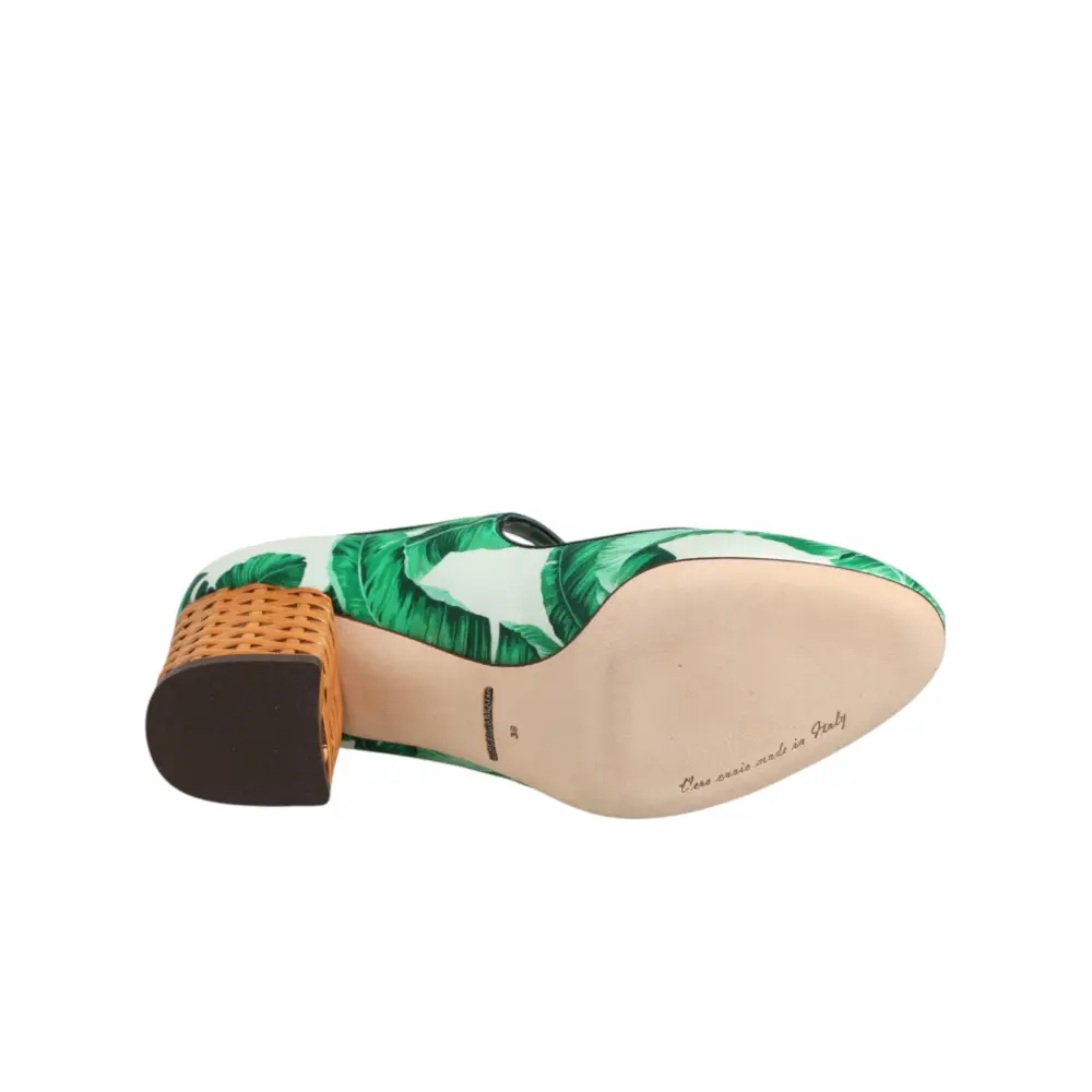 Dolce & Gabbana Green Silk MARY JANES Leaf Sandals Shoes - Højhælede sko