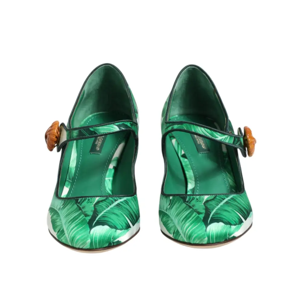 Dolce & Gabbana Green Silk MARY JANES Leaf Sandals Shoes - Højhælede sko