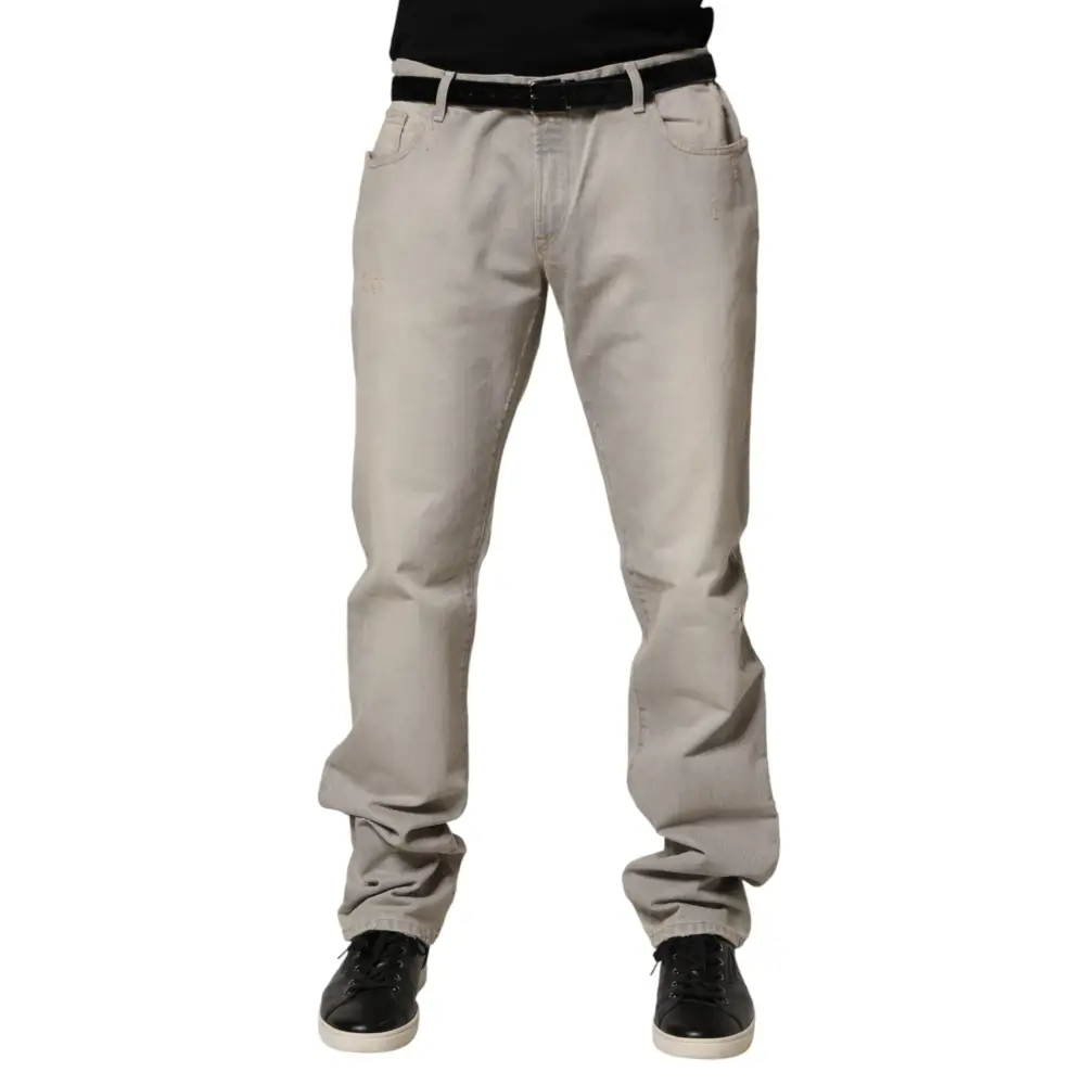 Dolce & Gabbana Light Gray Cotton Straight Denim Trouser Jeans - Jeans