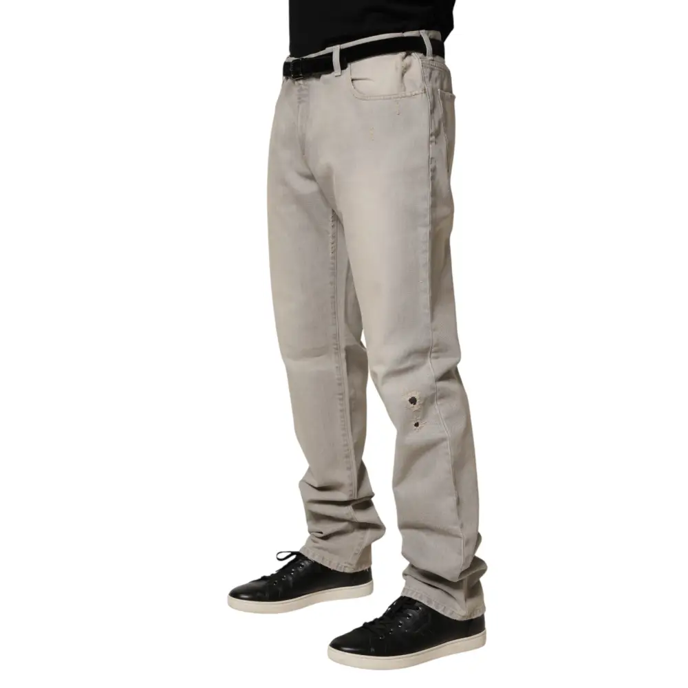 Dolce & Gabbana Light Gray Cotton Straight Denim Trouser Jeans - Jeans
