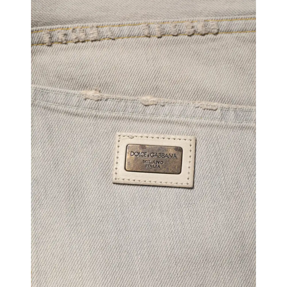 Dolce & Gabbana Light Gray Cotton Straight Denim Trouser Jeans - Jeans
