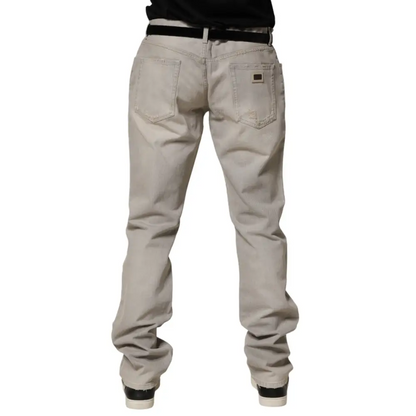 Dolce & Gabbana Light Gray Cotton Straight Denim Trouser Jeans - Jeans