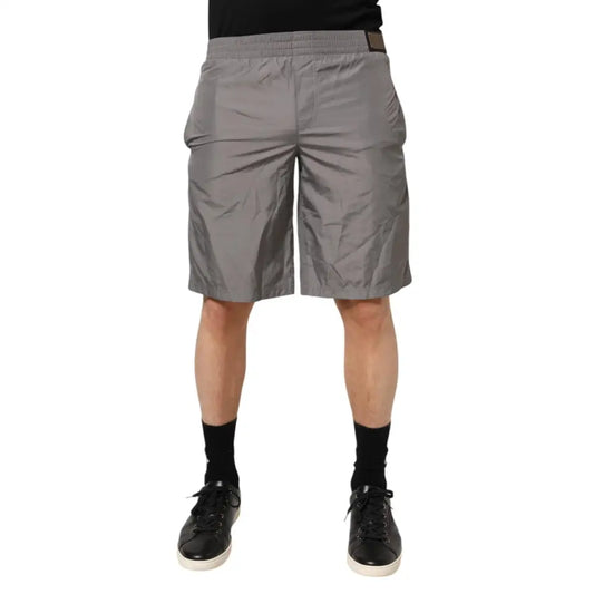 Dolce & Gabbana Light Gray Nylon Elastic Waist Shorts Swimwear