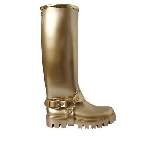 Dolce & Gabbana Metallic Gold Rubber PVC Rain Boots Shoes