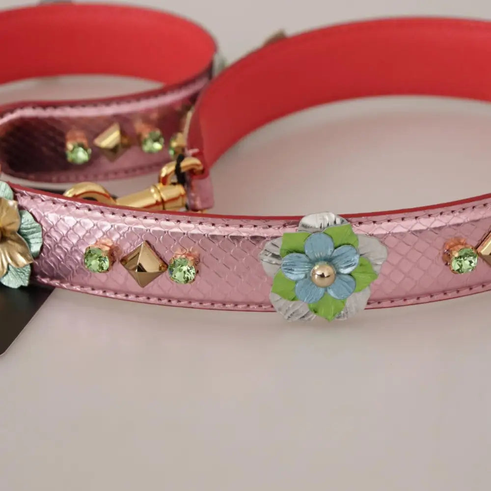 Dolce & Gabbana Metallic Pink Læder Studded Skulder Strap