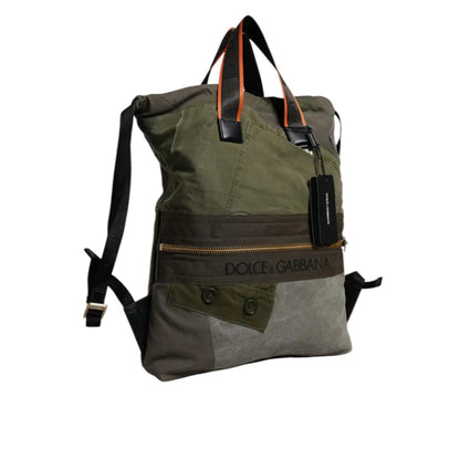 Dolce & Gabbana Military Green Patchwork Rucksack Backpack Bag