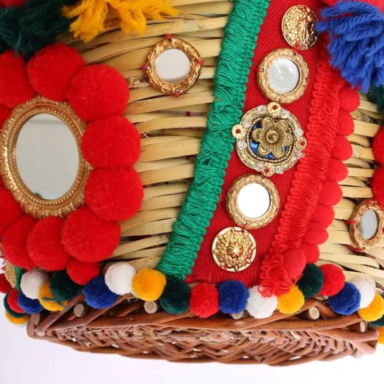 Dolce & Gabbana Multicolor AGNESE Straw Crystal Pom Pom Bag
