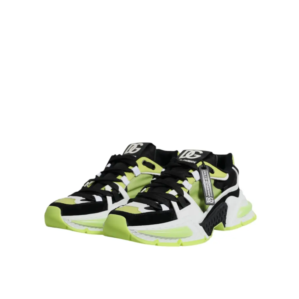 Gabbana multicolor Airmaster low top sneakers i sort og neongrøn med hvid accent