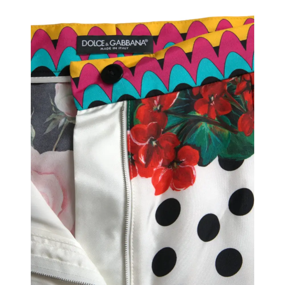 Dolce & Gabbana multicolor floral polka dot hot pants med zigzag mønster
