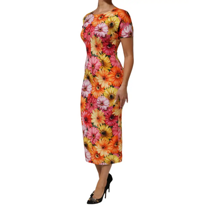 Dolce & Gabbana Multicolor Floral Print SilkSheath Midi Dress