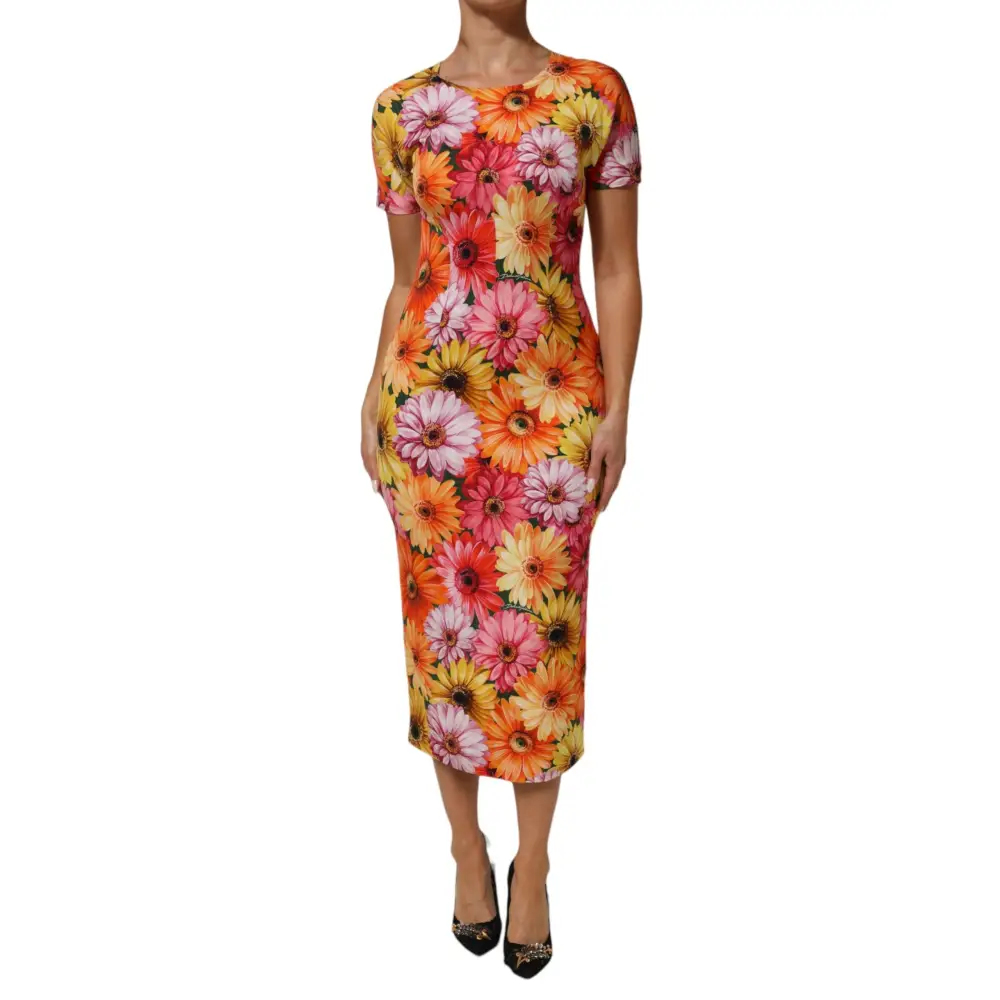 Dolce & Gabbana Multicolor Floral Print SilkSheath Midi Dress