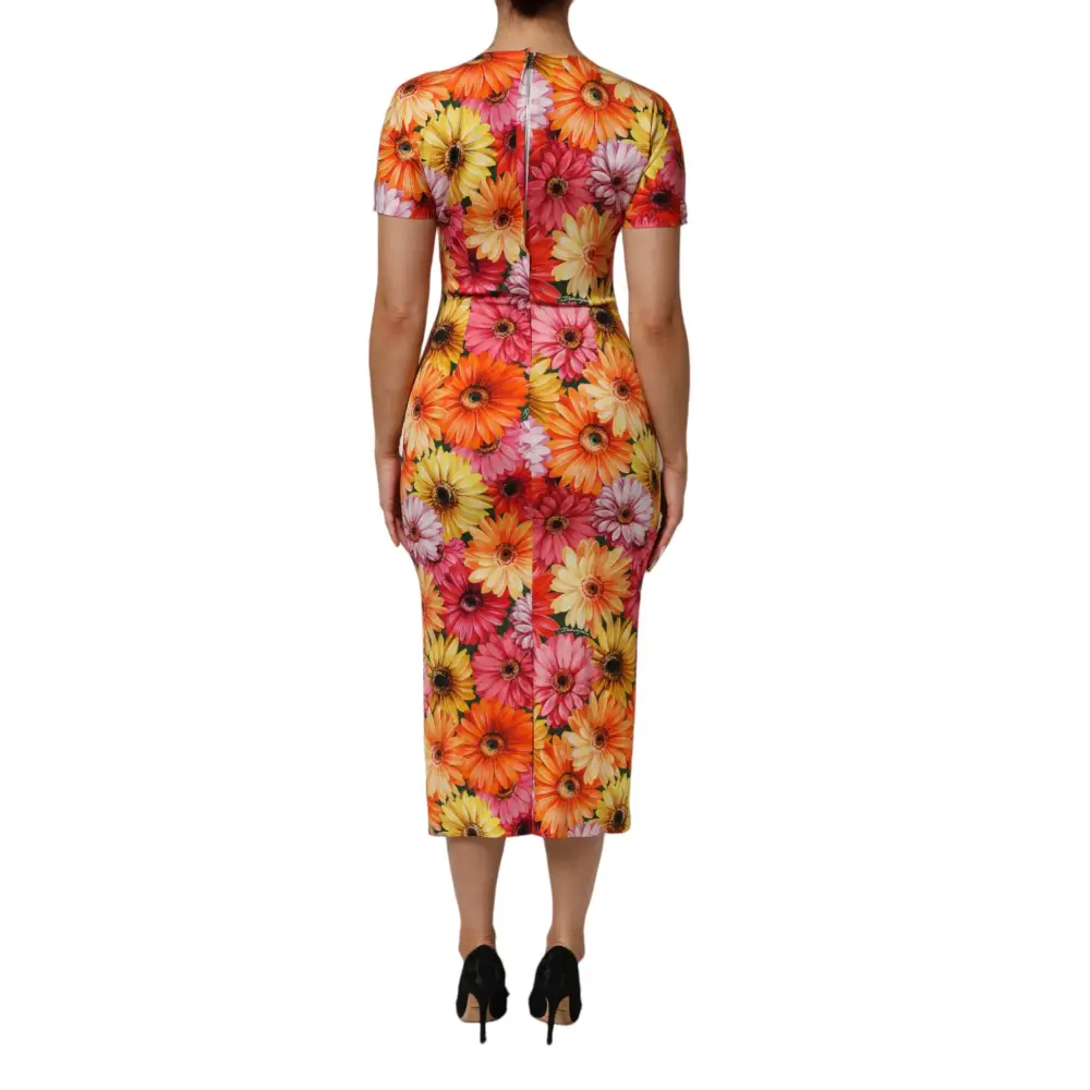 Dolce & Gabbana Multicolor Floral Print SilkSheath Midi Dress