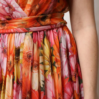 Dolce & Gabbana Multicolor Floral Silk V-neck Chiffon Dress