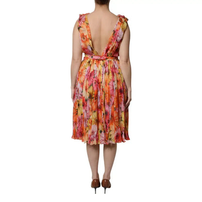 Dolce & Gabbana Multicolor Floral Silk V-neck Chiffon Dress