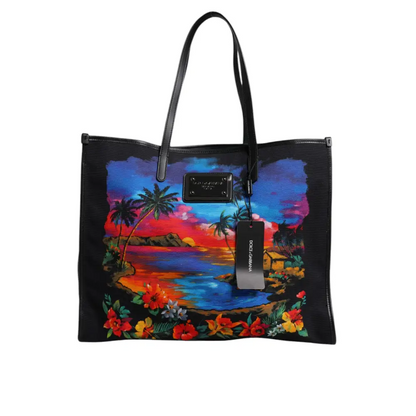 Dolce & Gabbana multicolor graphic printed top handle tote med tropisk solnedgang