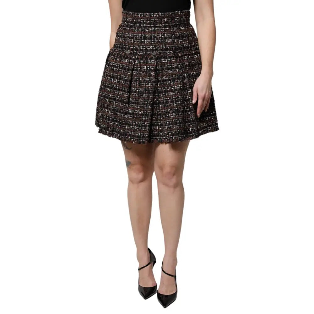 Dolce & Gabbana Multicolor High Waist Tartan Tweed Mini Skirt