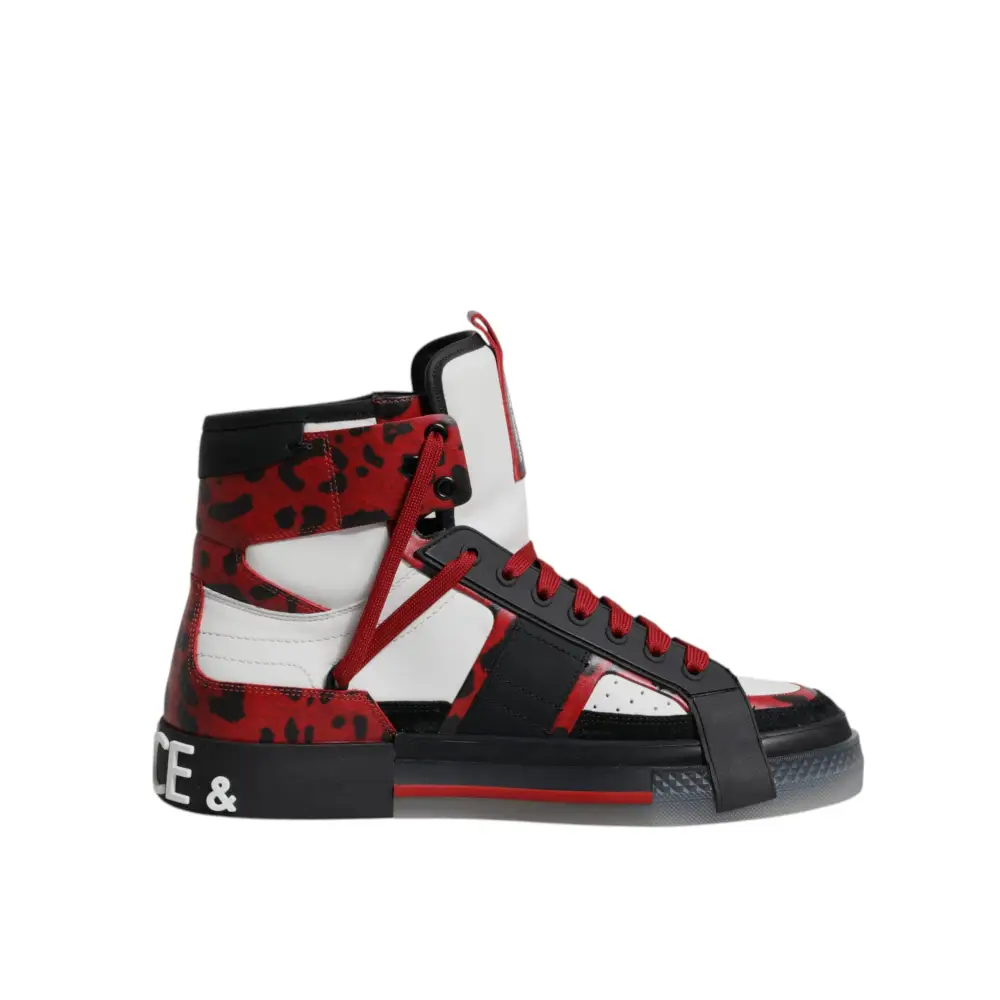 Dolce & Gabbana multicolor leather high top sneakers med leopardmønster