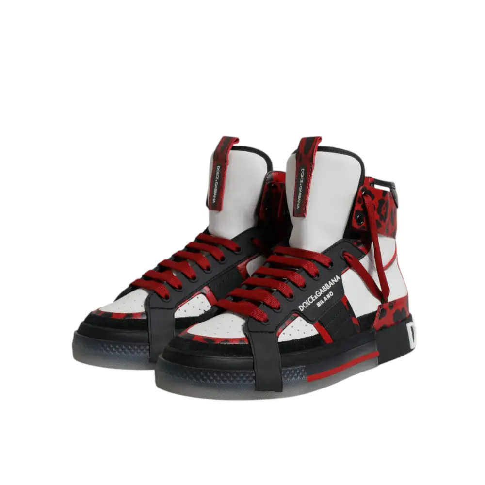 Dolce & Gabbana multicolor leather high-top sneakers med røde snørebånd