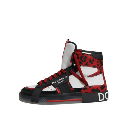 Dolce & Gabbana multicolor leather high top sneaker i rød-sort leopardprint