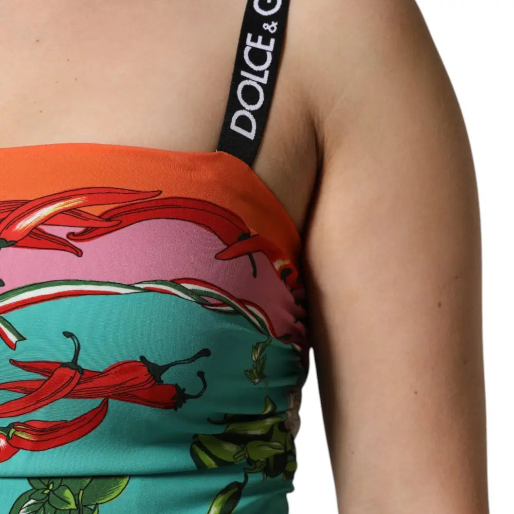 Dolce & Gabbana Multicolor Printed Silk Sleeveless Midi Dress