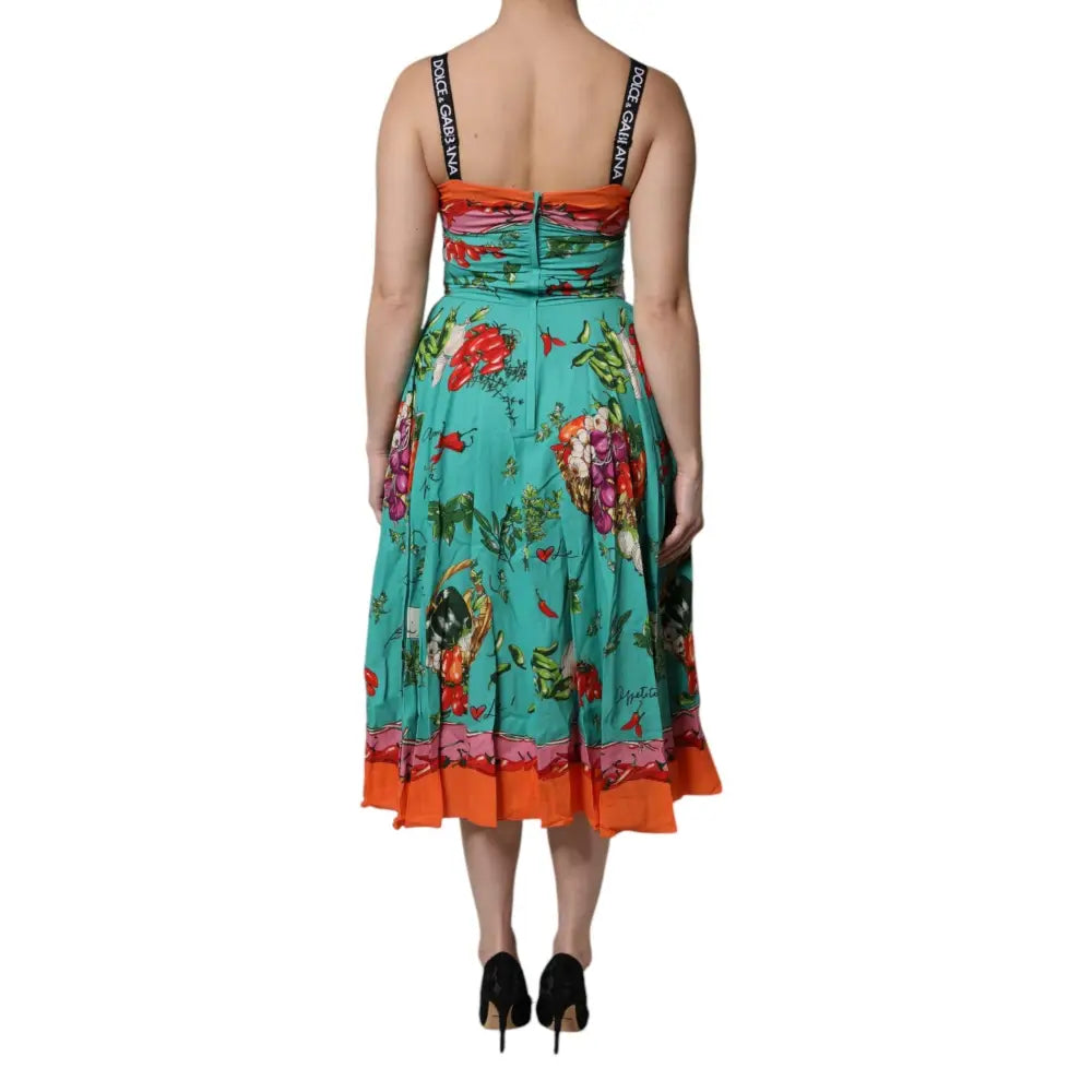 Dolce & Gabbana Multicolor Printed Silk Sleeveless Midi Dress