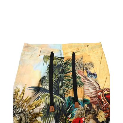 Dolce & Gabbana multicolor tropical king lounge trouser pants med palmer, papegøjer og sommerfugle