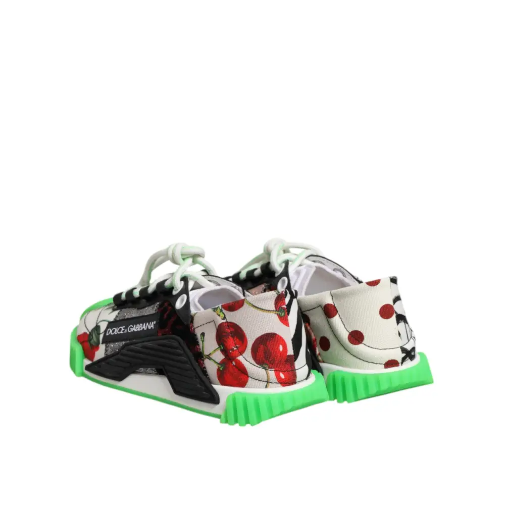 Dolce & Gabbana logo leopard cherry sneakers med neongrønne såler