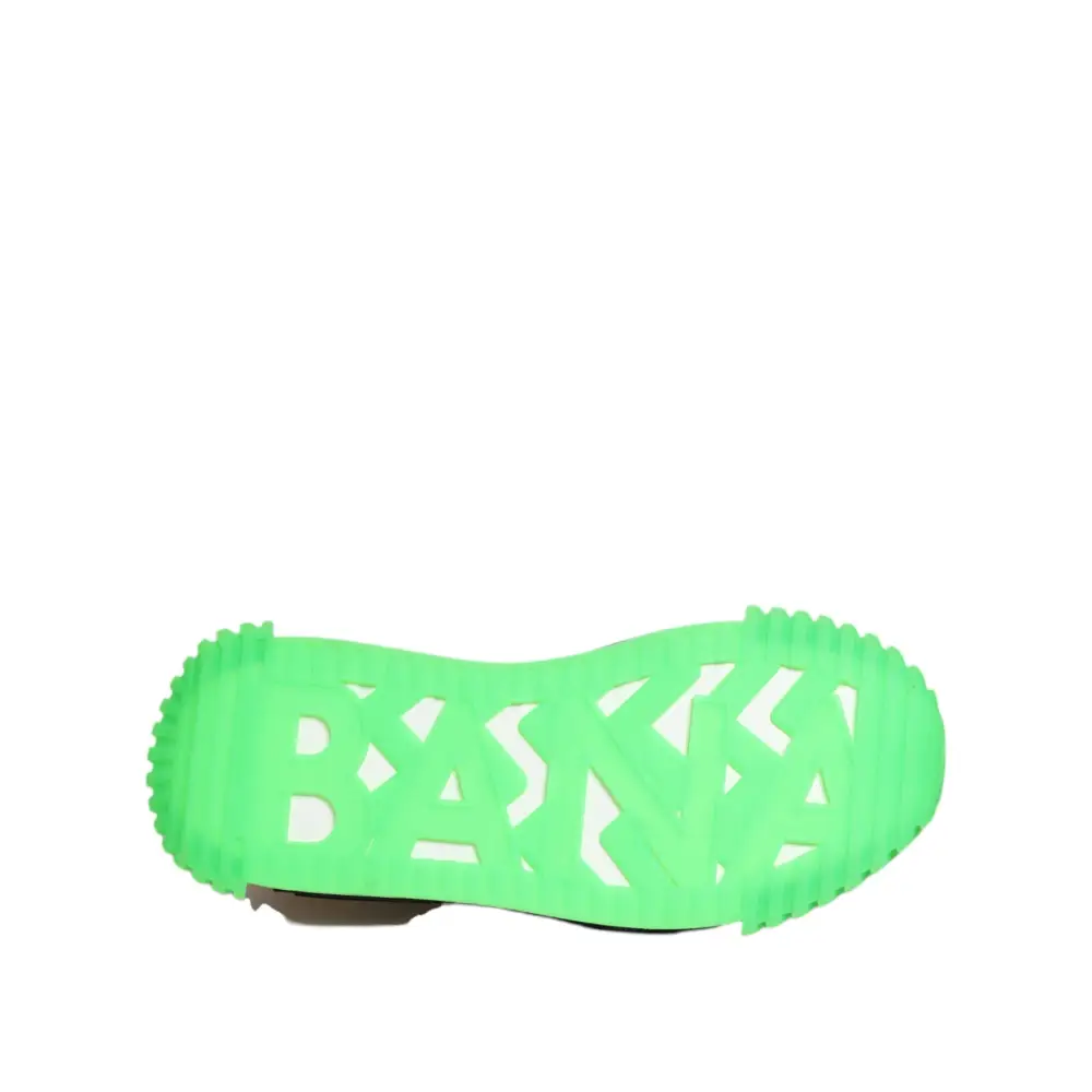 Dolce & Gabbana multicor DG logo leopard cherry sneakers with bright neon green rubber sole and bold geometrically cut-out bank logo design