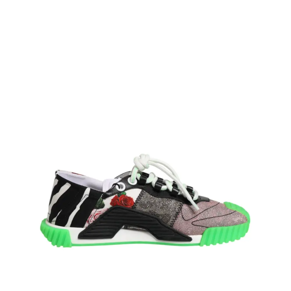Vibrant Dolce & Gabbana multicor DG logo leopard cherry sneakers with zebra print, glittery panels and neon soles