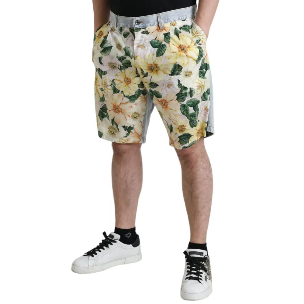 Dolce & Gabbana Multifarve Floral Print Denim Bermuda Shorts