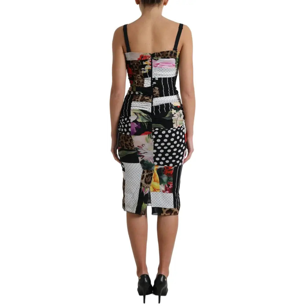 Dolce & Gabbana Multifarve Patchwork Midi Floral Leopard Bodycon Kjole