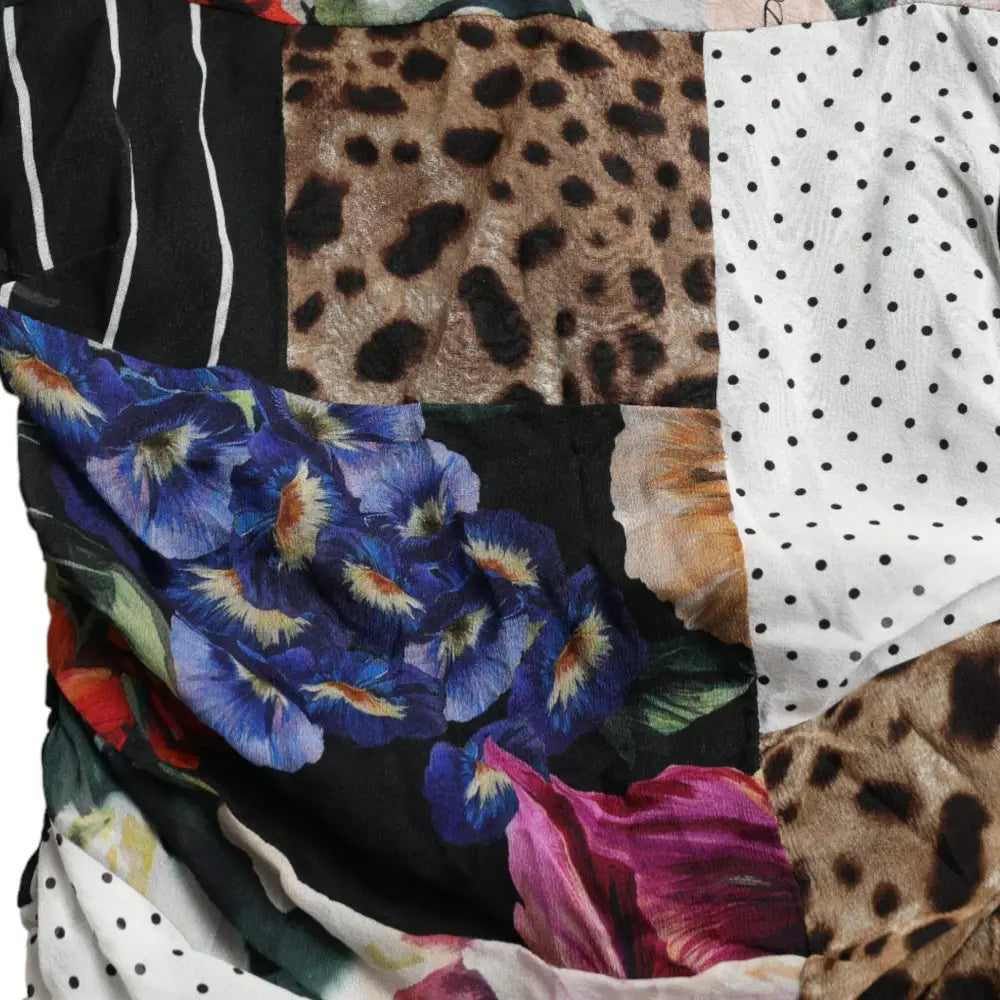Dolce & Gabbana Multifarve Patchwork Midi Floral Leopard Bodycon Kjole