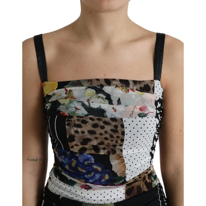 Dolce & Gabbana Multifarve Patchwork Midi Floral Leopard Bodycon Kjole